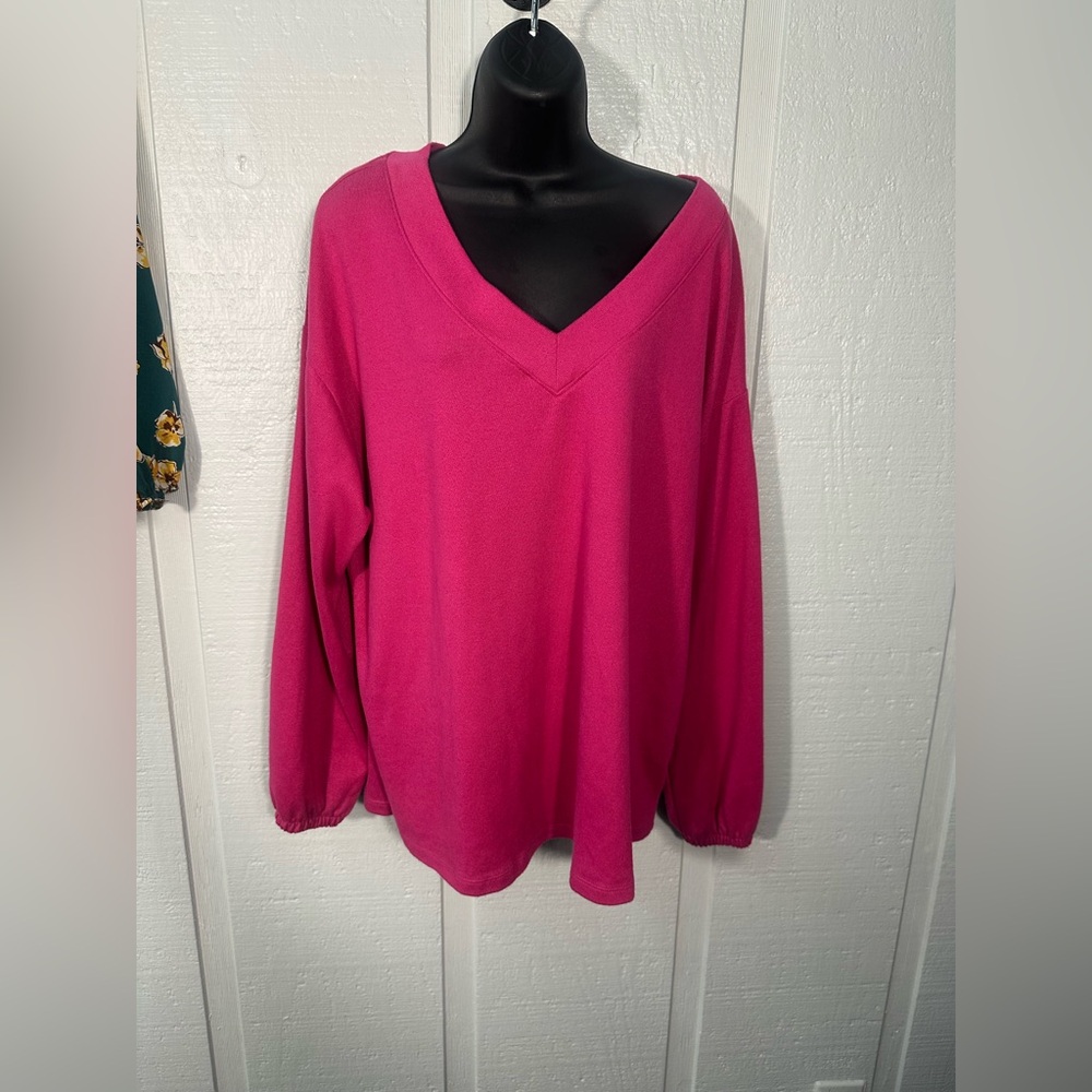 Lane Bryant Pink V-Neck Tunic Sweater Plus Sz 14/16 EUC